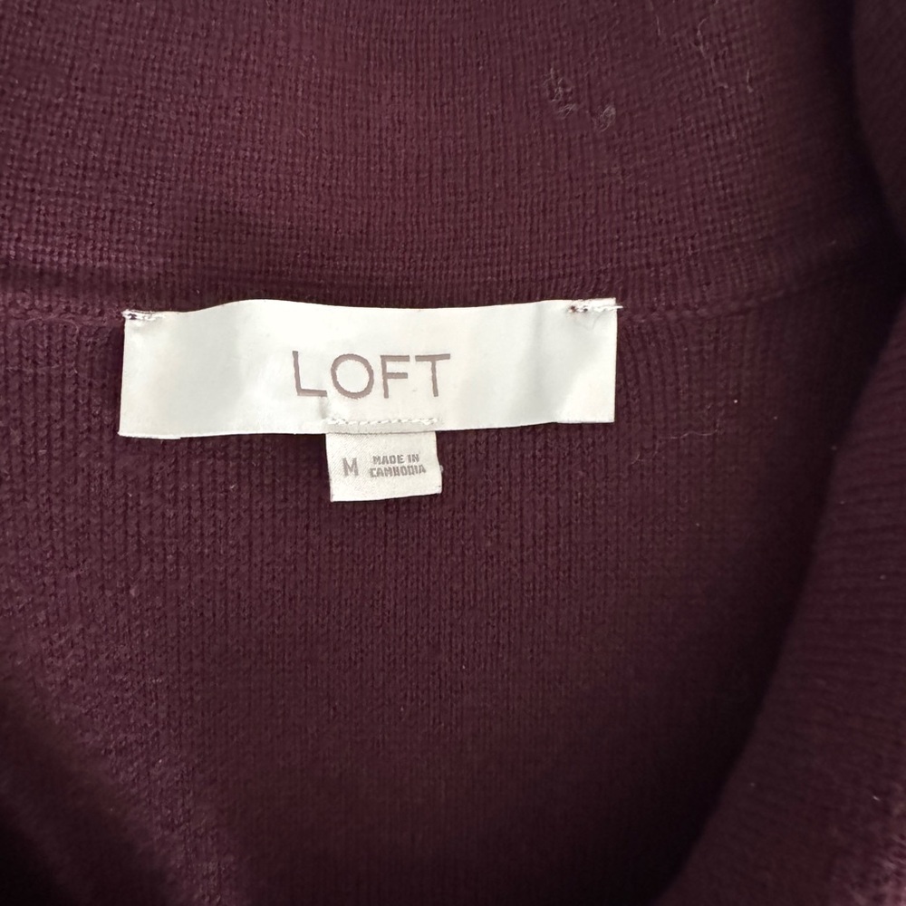 LOFT Deep Burgundy Button-up Cropped Cardigan Sweater Jacket Size Medium - Picture 2 of 7